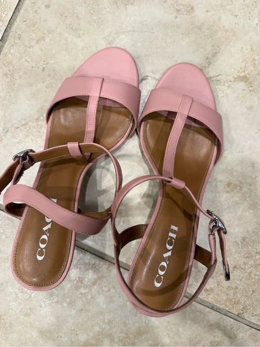 Coach Pink Leather T-Strap Mid-Heels
